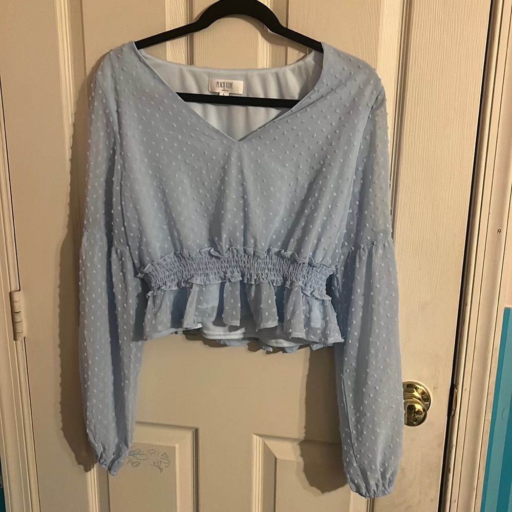 Large Peach Love California Boutique Boho Ruffle V-Neck Top
